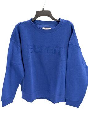 Esprit Womens Blue Embroidered Logo Sweatshirt XL Crewneck GENX TREND!
